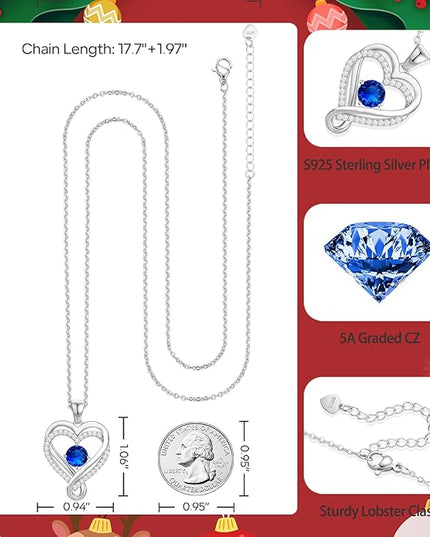 Infinity Love Heart Birthstone Necklace for Women Wife, S925 Sterling Silver Anniversary for Women Wife Birthday Gift for Her Girlfriend Mom Daughters, I Love You Women's Jewelry 18k Rose Gold Filled
