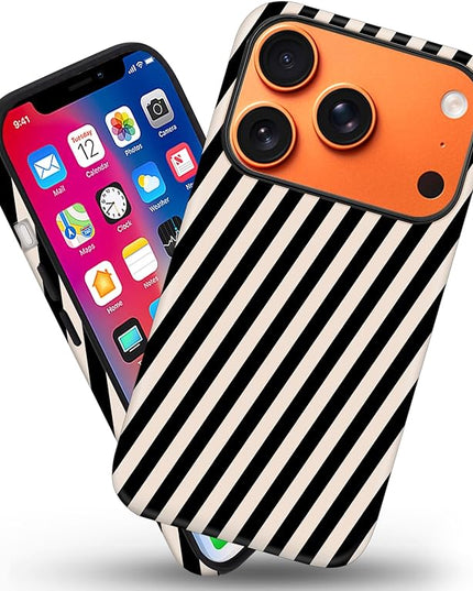 Magnetic for iPhone 17 Pro Max Case Cute Diagonal Stripes Phone Case, Shockproof Slim TPU and Hard PC Protective Phone Cover Compatible with MagSafe Designed for Women Girls,Black and White