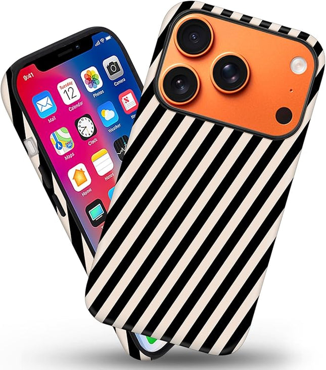 Magnetic for iPhone 17 Pro Max Case Cute Diagonal Stripes Phone Case, Shockproof Slim TPU and Hard PC Protective Phone Cover Compatible with MagSafe Designed for Women Girls,Black and White