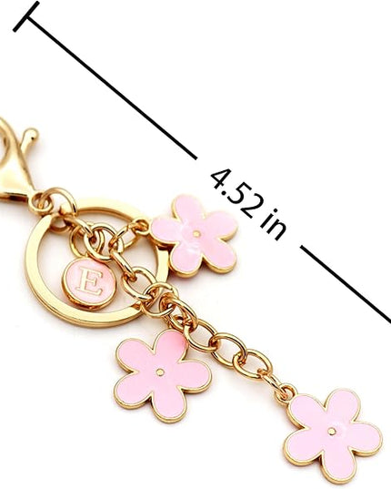 Cute Initial Letter Keyring for Women Girls Nice Flower Keychains for Handbag Backpack