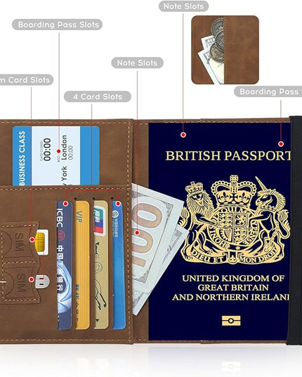ILIYAH-Passport Cover-Passport Holder Travel Wallet-RFID-Blocking Passport Case Travel Accessories Card Holder Wallet Unisex Travel Gifts（Brown）