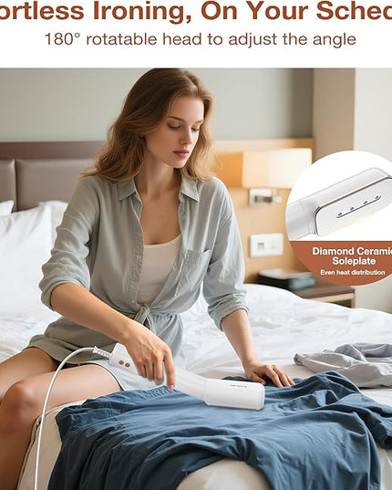 Newbealer 2in1 Travel Iron with Global Voltage, 100-240V Clothes Steamer, Dry Ironing & 2 Steam Levels, Non-Stick Ceramic Soleplate, Fabric Wrinkle Remover, Auto-off, Self Cleaning, No Clamp (Gold)