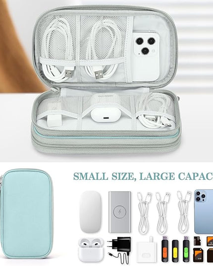 FYY Electronic Organizer, Travel Cable Organizer Bag Pouch Electronic Accessories Carry Case Portable Waterproof Double Layers Storage Bag for Cable, Charger, Phone, Earphone, Medium Size, Mint Green