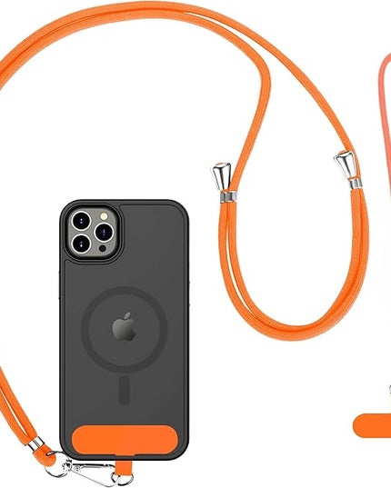 CACOE Phone Lanyard 2 Pcs-1 Pcs Adjustable Neck Strap, 1 Pcs Wrist Strap, 2 Pads, Universal Crossbody Multifuctional Cell Phone Lanyards Compatible with Most Smartphones(Orange)