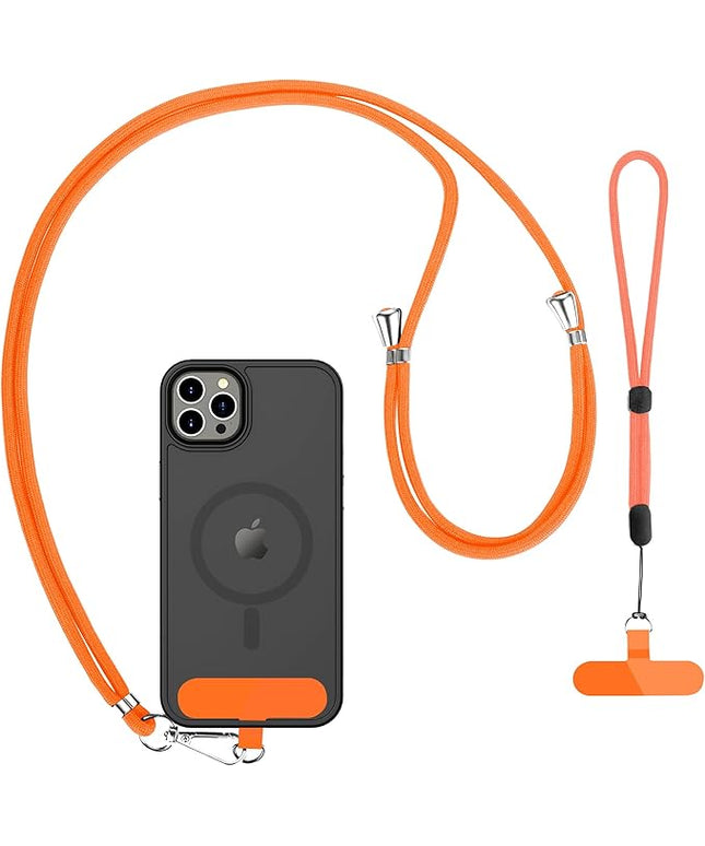 CACOE Phone Lanyard 2 Pcs-1 Pcs Adjustable Neck Strap, 1 Pcs Wrist Strap, 2 Pads, Universal Crossbody Multifuctional Cell Phone Lanyards Compatible with Most Smartphones(Orange)