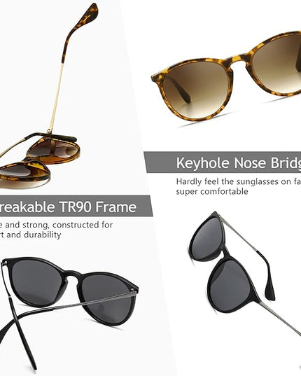 SUNGAIT Premium Vintage Round Sunglasses for Women Men Classic Retro Trendy Style