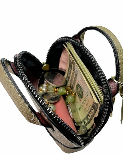 Plinvo Cute Genuine Leather Keychain Coin Purse for Women with Tassels Mini Change Pouch Brown (Grey)