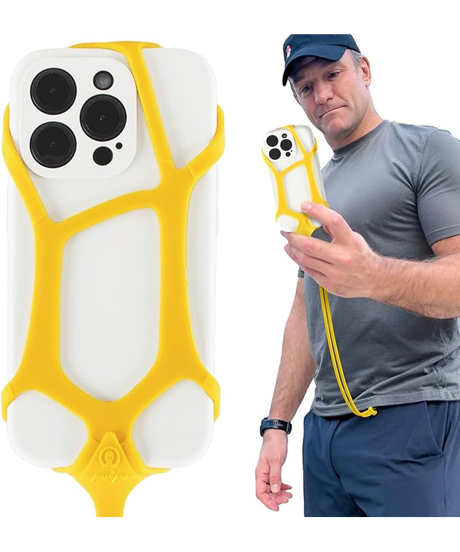 Pulpo Safety Cell Phone Lanyard Yellow Fits Smartphones 6.1" to 6.8” - Anti Theft Phone Strap for Men & Women, Lanyards for Phones, Hiking Phone Holder & Cellphone Lanyard,Silicone Crossbody Straps