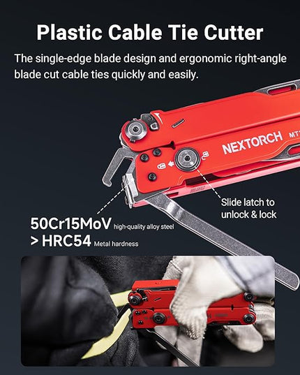 NEXTORCH PIONEER MT20 14-IN-1 Multi-tools Full-Size,Versatile Multi-tool Set with Scissors Needle Nose Pliers Pocket Clip Multi-tool (RED with Glass Breaker)