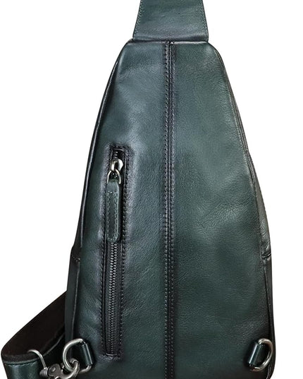 Genuine Leather Sling Bag Embossed Crocodile Pattern Leather Crossbody Sling Backpack Handmade Chest Purse Daypack (Darkgrey)