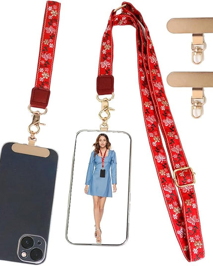 LEMEDE Phone Charm Lanyard, Gold Buckle Adjustable Crossbody and Wrist Strap with 2pcs 360-Degree Rotatable Phone Pad