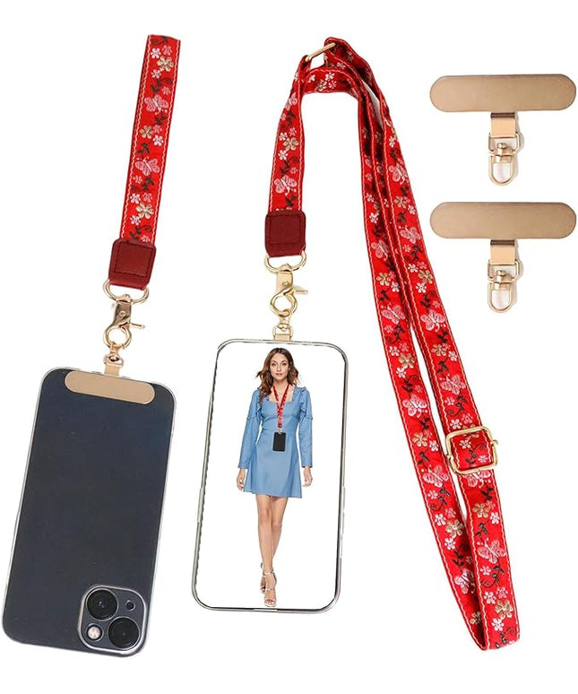 LEMEDE Phone Charm Lanyard, Gold Buckle Adjustable Crossbody and Wrist Strap with 2pcs 360-Degree Rotatable Phone Pad