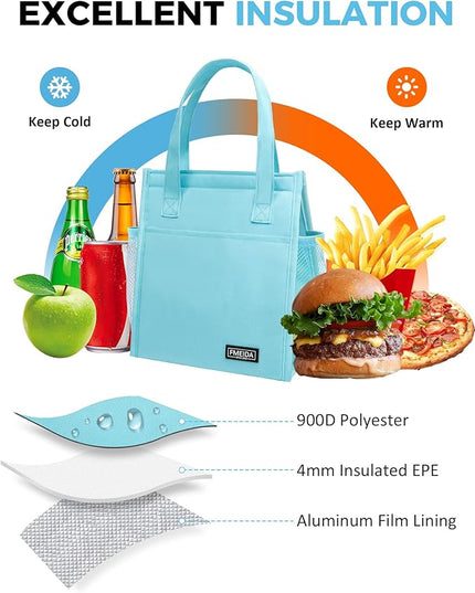 Fmeida Insulated Lunch Bag Women Men, 9L Large Lunch Bags with Multiple Pockets, Reusable Thermal Cooler Tote for Work, Office, Picnic, Travel | Hook and Loop Closure, Sky Blue