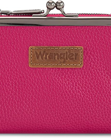 Montana West Wrangler Women's Wallet RFID Blocking Wallets Small Bifold Credit Card Holder with Kiss Clasp Hot Pink