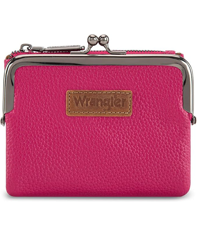 Montana West Wrangler Women's Wallet RFID Blocking Wallets Small Bifold Credit Card Holder with Kiss Clasp Hot Pink