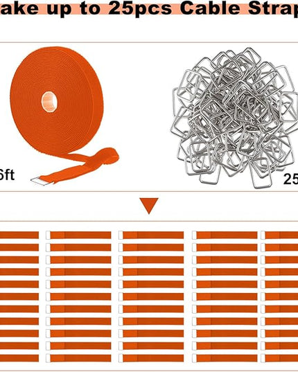 1"x16ft Hook and Loop Straps with 25 Metal Buckles, Adjustable Fastening Cable Straps, Cut-to-Length Cinch Strap, Reusable Nylon Securing Cord Ties for Organizer or Storage, 1 inch Wide,Orange