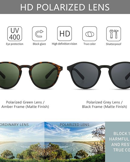 SUNGAIT Classic Vintage Round Polarized Sunglasses for Women Men Retro Style UV400