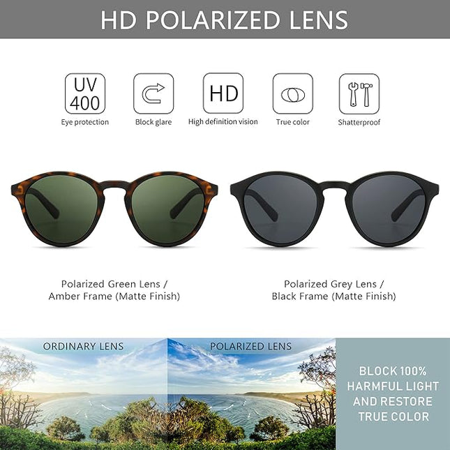 SUNGAIT Classic Vintage Round Polarized Sunglasses for Women Men Retro Style UV400