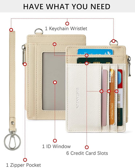 BOSTANTEN Small Wallet For Women RFID Leather Credit Card Holder Slim Wristlet Keychain Wallet With Zipper Pocket Beige＆Apricot