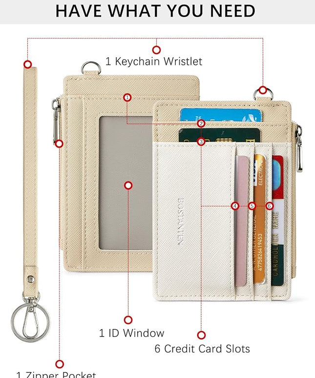 BOSTANTEN Small Wallet For Women RFID Leather Credit Card Holder Slim Wristlet Keychain Wallet With Zipper Pocket Beige＆Apricot
