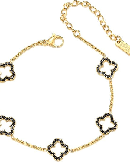 CLAIRETTE Premium PVD Gold-Plated Clover Lucky Bracelet for Women Flower Four Leaf Link Bracelets Trendy Jewelry Gifts for Women