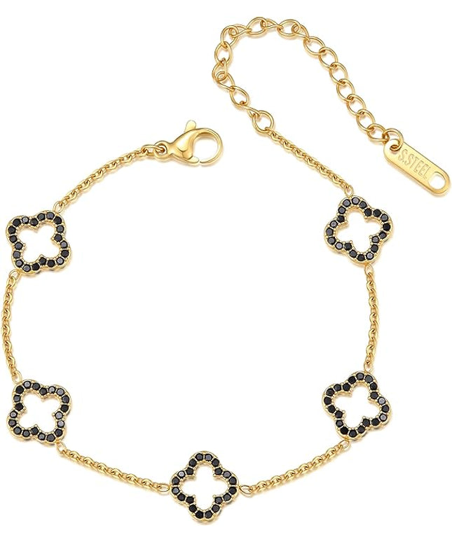 CLAIRETTE Premium PVD Gold-Plated Clover Lucky Bracelet for Women Flower Four Leaf Link Bracelets Trendy Jewelry Gifts for Women