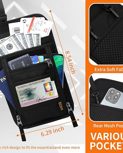 Neck Wallet for Travel,Passport Holder Neck Pouch for Men Women with Adjustable Neck Strap and RFID Blocking