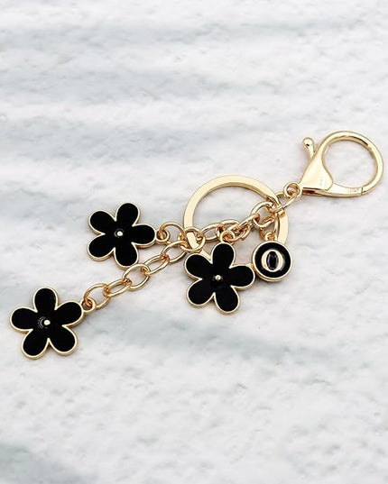 Cute Initial Letter Keyring for Women Girls Nice Flower Keychains for Handbag Backpack