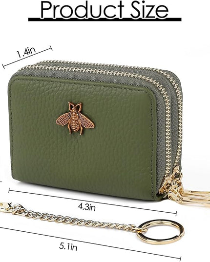 imeetu RFID Credit Card Holder, Small Leather Zipper Card Case Wallet for Women