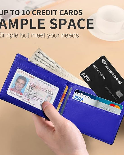 RUNBOX Wallet for Men Slim Leather Bifold RFID Blocking Minimalist Front Pocket Design with Gift Box