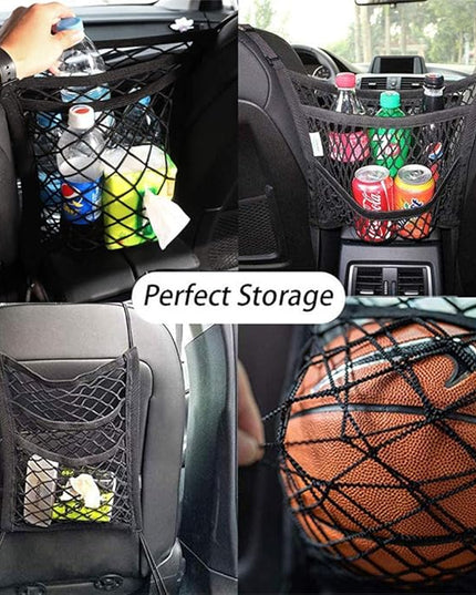 DYKESON Pet Barrier Dog Car Net Barrier with Auto Safety Mesh Organizer Baby Stretchable Storage Bag Universal for Cars, SUVs -Easy Install,Safer to Drive with Pets and Children, 3 Layer M