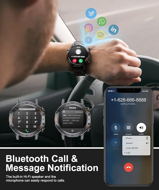 SUNKTA Smart Watch for Men Bluetooth Calls with,1.39''HD Touch Screen Tactical Smartwatch for Android and iPhone,5ATM Waterproof Fitness Watch with Blood Pressure/Heart Rate Monitor BlackSilicone