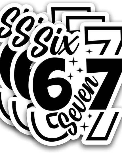 (3Pcs) Six Seven 67 Stickers Funny Gen Alpha Slang 6 7 Meme Vinyl Decals Waterproof for Laptop, Water Bottle, Phone Case, Tumbler, Helmet, Scrapbooking, 3" x 2.5"