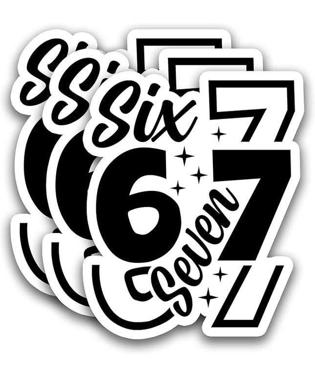 (3Pcs) Six Seven 67 Stickers Funny Gen Alpha Slang 6 7 Meme Vinyl Decals Waterproof for Laptop, Water Bottle, Phone Case, Tumbler, Helmet, Scrapbooking, 3" x 2.5"