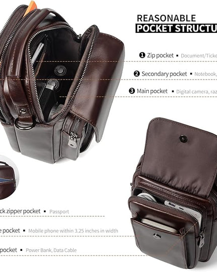 Augus Leather Small Messenger Bag For Men Crossbody Handbag Shoulder Sling Travel Bags for Men Purse Daypack Magnetic Buckle