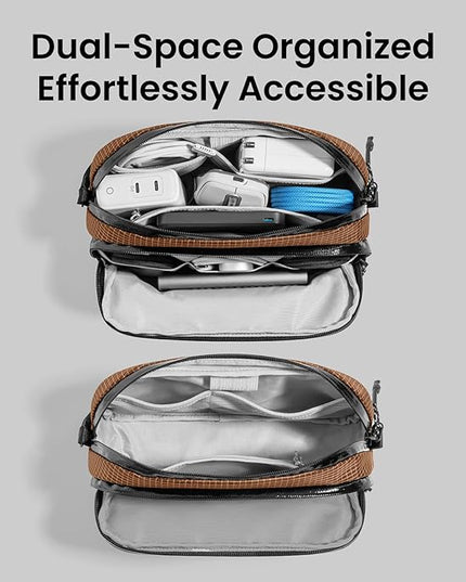 tomtoc Electronic Organizer Travel Case Performance, Water Resistant Dual Compartment Cable Organization Storage Bag for Charger, Cord, Phone, Hard Drive, Power Bank, Accessories Travel Essentials