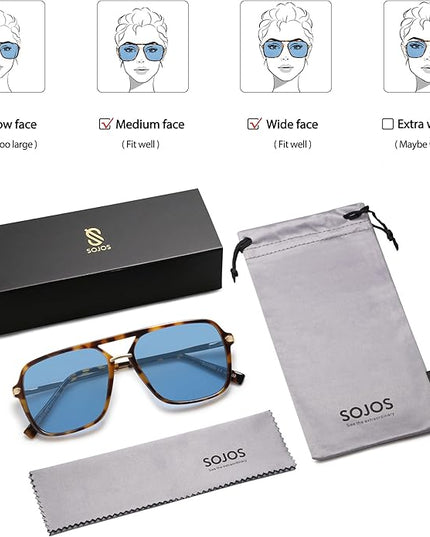 SOJOS Sunglasses for Women & Men, Square, Retro, Polarized Lens, Trendy Aviator, 90s Shades
