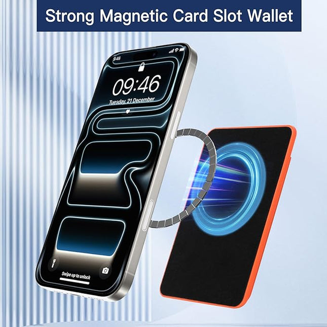 Stronger Magnetic Card Slot Wallet for iPhone 17/16/15/14/13/12 Series (Not for 13/12 Mini), Cheetah Leopard Pattern Hard Card Holder Fit 3 Cards Compatible with Magsafe Accessories, Orange