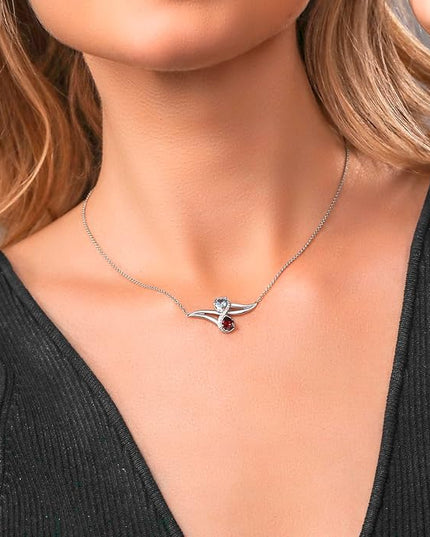 Gem Stone King 925 Sterling Silver Customized and Personalized Engraved Gemstone Birthstone 2 Heart Shape Pendant Necklace Promise Love Jewelry For Women with 18 Inch Silver Chain