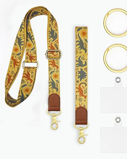 Phone Lanyard Crossbody with Wrist Strap, Adjustable Retro Dinosaur Neck & Wrist Lanyard for Phones and Case Accessories