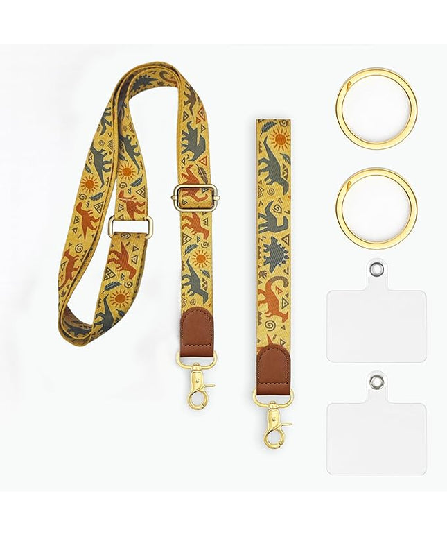 Phone Lanyard Crossbody with Wrist Strap, Adjustable Retro Dinosaur Neck & Wrist Lanyard for Phones and Case Accessories