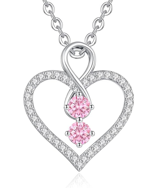 LOUISA SECRET Infinity Double Birthstone Necklace, 925 Sterling Silver Tiny Pendant Heart Necklace for Women Wife Her, Best Jewelry Gift Heart Jewelry Meaningful Gift for Valentine's Day, Christmas, Birthday Anniversary