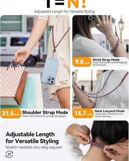 4-IN-1 Phone Lanyard + Wrist Strap, 2PCS Adjustable Length Cell Phone Lanyard with 2 Tether Tabs for iPhone,Smartphones