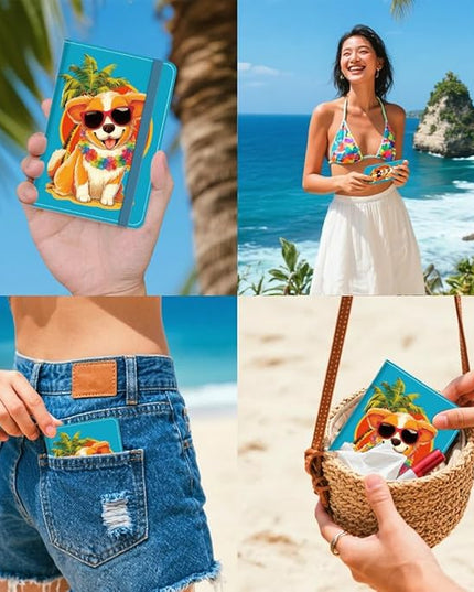 PU Leather Passport Holder Cover 5.9×4.3 Inch with Credit Card Slot and Boarding Pass Slot Combo Blocking Passport Holder Wallet Cover Case for Travel Boarding Essentials (Corgi)