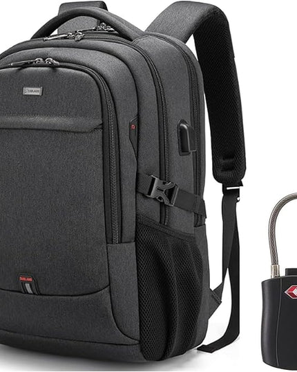 DUSLANG 17 Inch Laptop Backpack for Travel Water Resistant College Backpack for Men/Women Laptop Bag with USB Charging Port and TSA lock, Dark Black