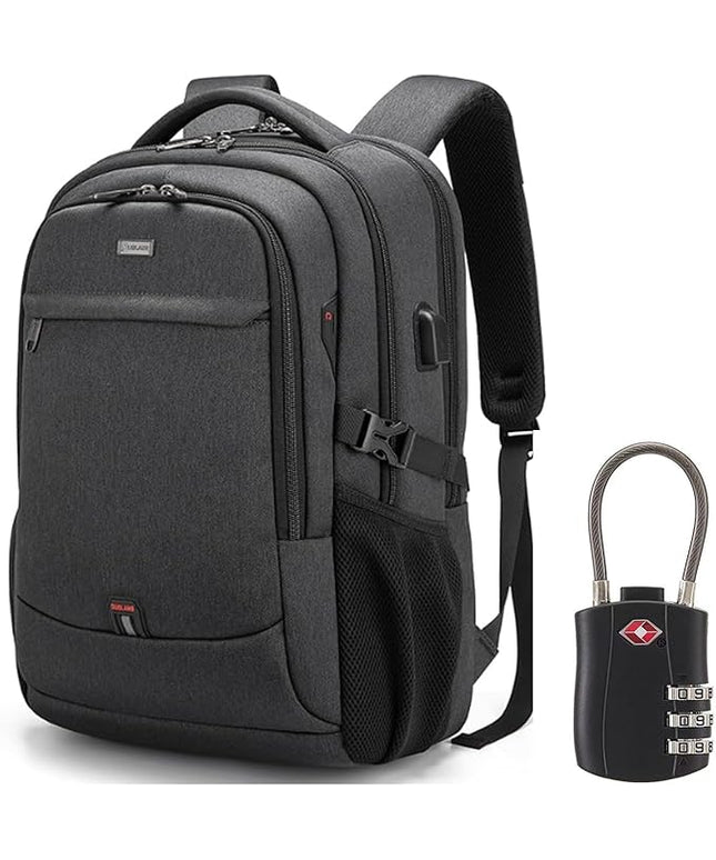 DUSLANG 17 Inch Laptop Backpack for Travel Water Resistant College Backpack for Men/Women Laptop Bag with USB Charging Port and TSA lock, Dark Black