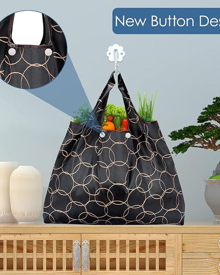 KINGMAS Reusable Grocery Bags, Eco-Friendly Folding Tote Shopping Bag fits in Pocket, Washable Waterproof Nylon Pouch Bags