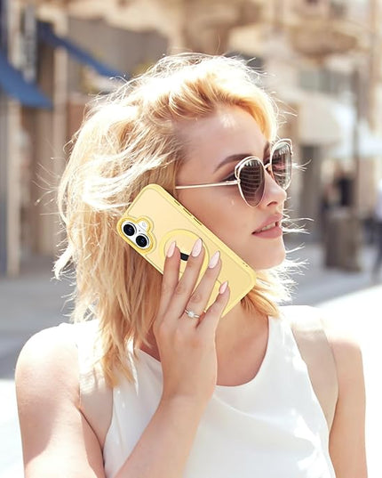 Hython Case for iPhone 16 Case Magnetic Translucent Matte Phone Cases 6.1" [Compatible with MagSafe] Thin Slim Fit Shockproof Bumper Hard Protective Cover for Women Men Girls, Frosted Yellow