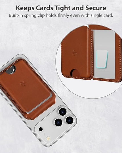 Belemay Strong Magnetic Wallet for MagSafe with Adjustable Stand, Full-Grain Leather Card Holder, Up to 5 Cards, RFID Blocking, Slim for iPhone 17/16/15/14/13/12 Series Men & Women - Saddle Brown