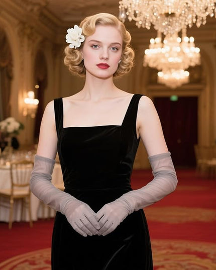THARAHT Women Long Gloves with Satin Elbow Length for 1920s Opera Tea Party Costumes Bridal Evening Dress
